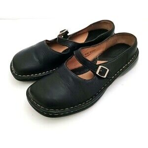 Born Blk Leather Chunky Mary Jane Contrast Stitch Sz 6